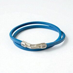 David Yurman Streamline Sterling Silver Double Wrap Blue Leather Men's Bracelet